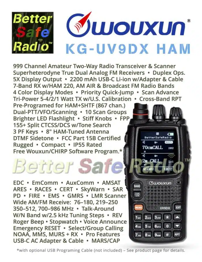 JPEG Image of Flyer for the BSR Wouxun KG-UV9DX 5 Watt Analog Superhet Amateur HAM Two-Way Radio & Multi-Band Scanner