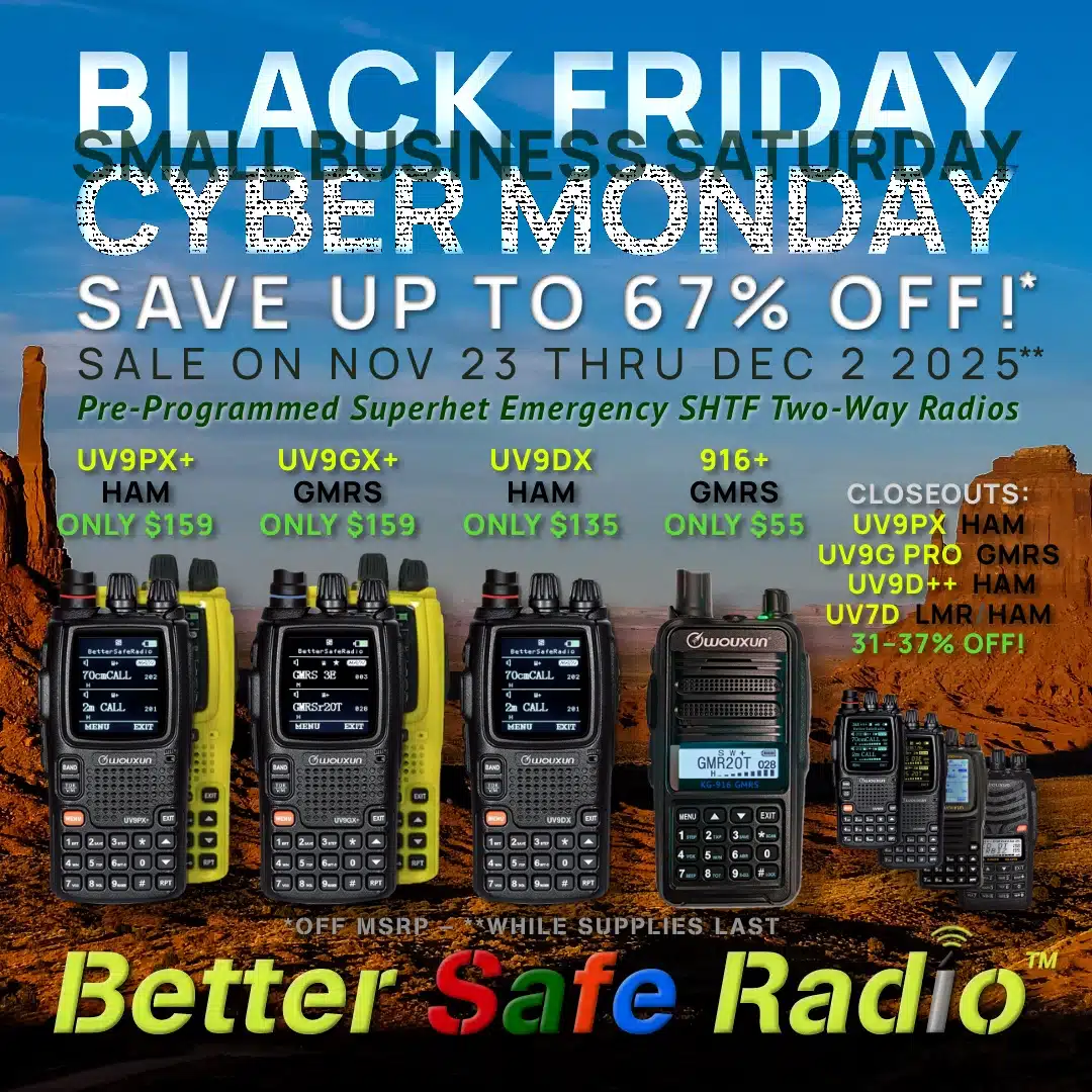 Promo image for the BetterSafeRadio Black-Friday Small-Business-Saturday Cyber-Monday 2025 SALE