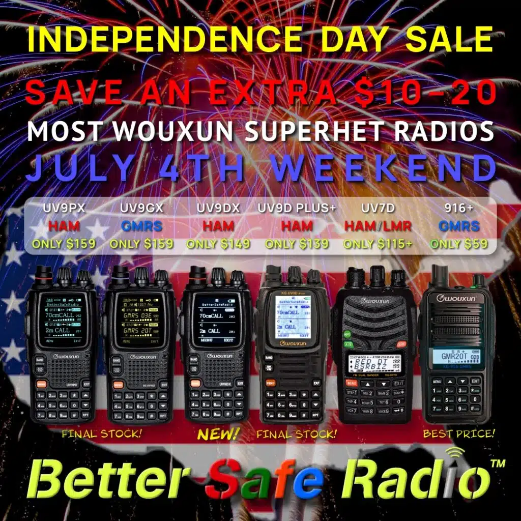 Save an Extra $10–20 on most Wouxun superheterodyne HAM, GMRS & LMR Two-Way Radios. July 4th Weekend Only!