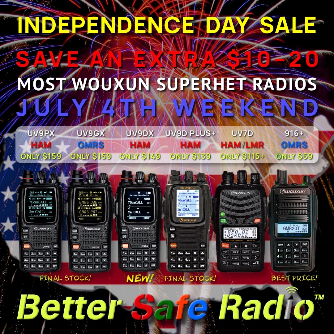 Promotional image for BetterSafeRadio.com July 4th Weekend 2025 sale event